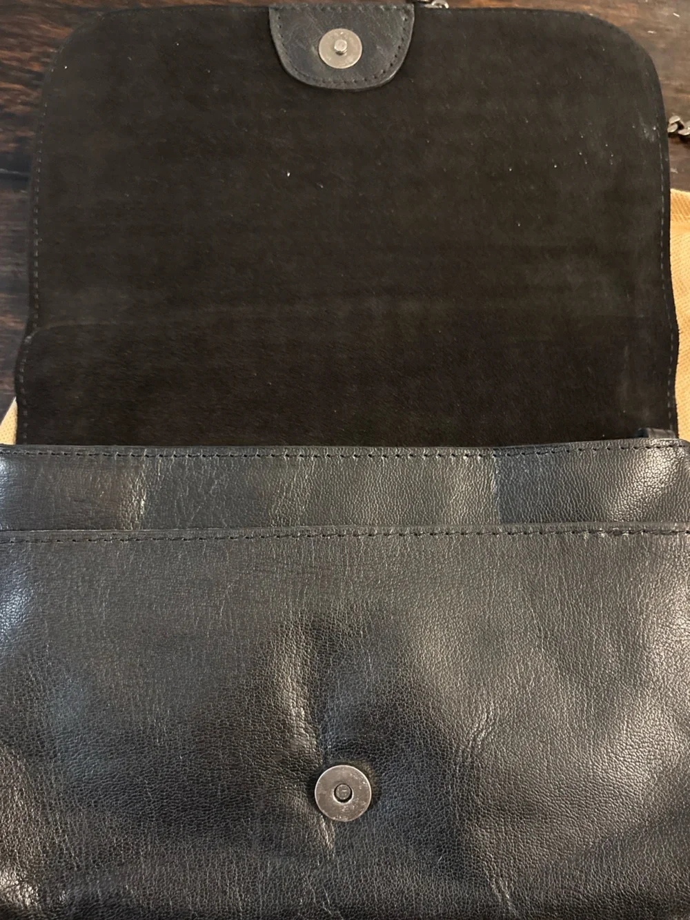 Patricia Nash Black Leather Fold-Over Clutch shoulder bag Mixed Metal Studs